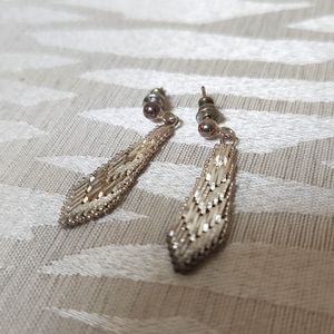 Vintage Sterling Silver, Woven, Mesh, Dangle Earrings, Art Deco Style